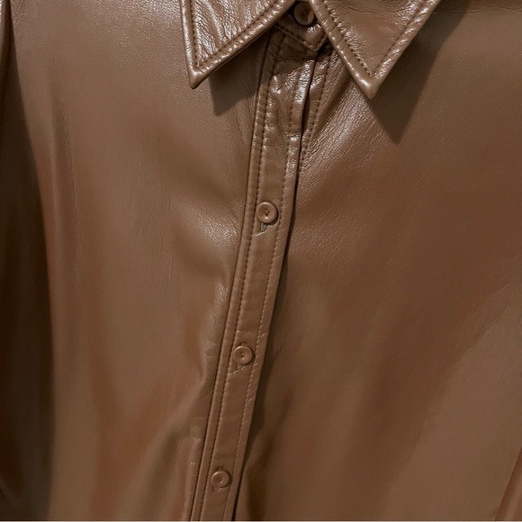 Aritzia Wilfred Mila Faux Leather Puff Sleeve Button Down Shirt Brown sz Small - Picture 5 of 15